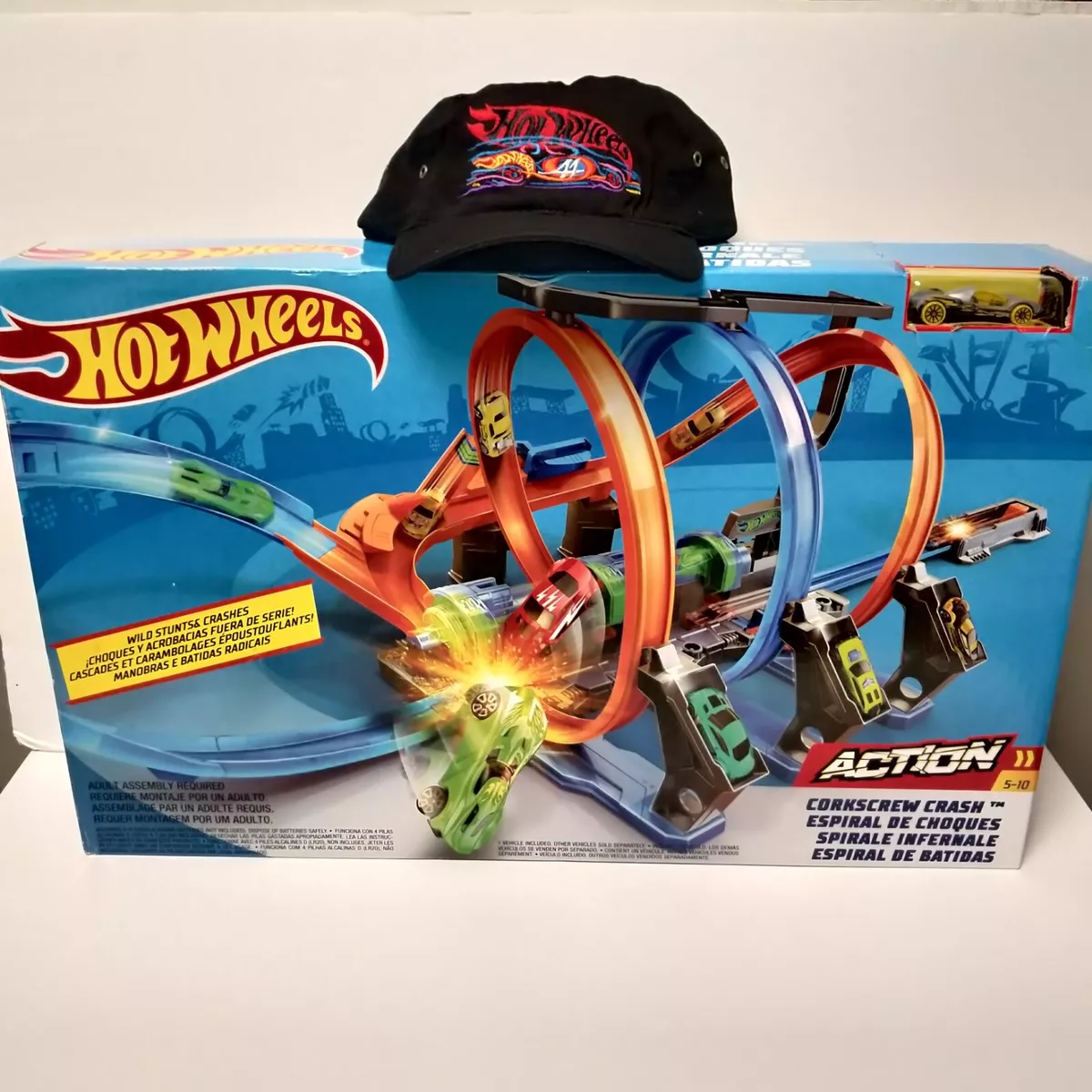 Hot Wheels Corkscrew Crash Track Set 3 Loops Car Launch Playset