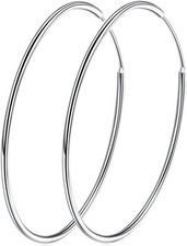 Chic 925 Sterling Silver Big Hoop Earrings Minimalist round Circle Endless Large