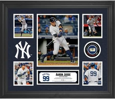 Aaron Judge Yankees Framed 20" x 24" 5-Photo Collage with a Piece of GU Baseball
