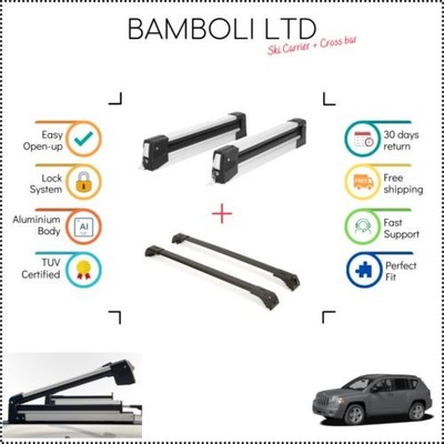 Bamboli 29.5'' Ski Carrier & Black Cross Bar Set For Jeep Compass 2007-2010 4 pcs