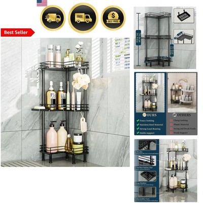 Corner Shower Caddy Standing Stainless Steel Organizer with Hooks Soap Holder...