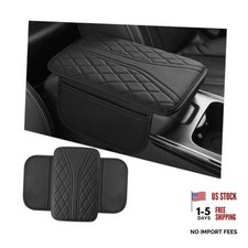 Car Center Console Cover, Leather Vehicle Armrest Cushion with 2 Storage Black