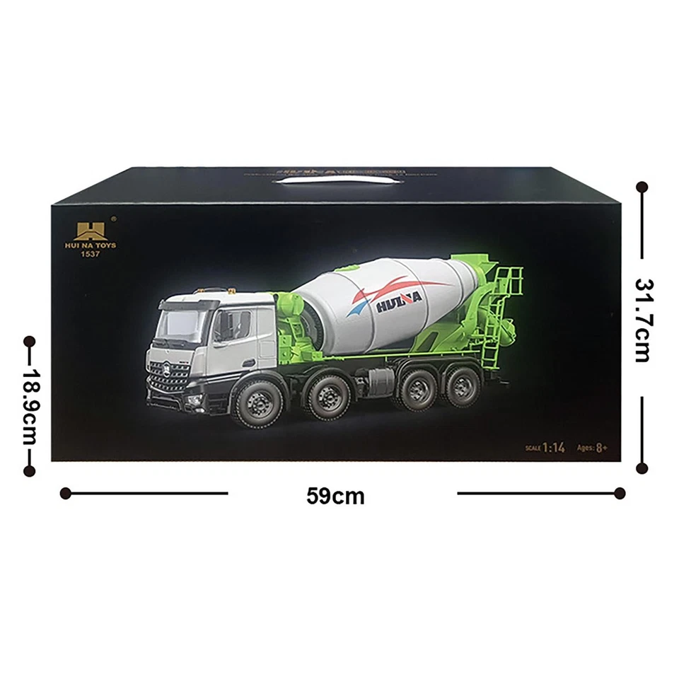 Huina 1537 Metal 1/14 RC Mixer Truck RTR Toys 12CH Radio Battery Light Sound - Image 4 of 4