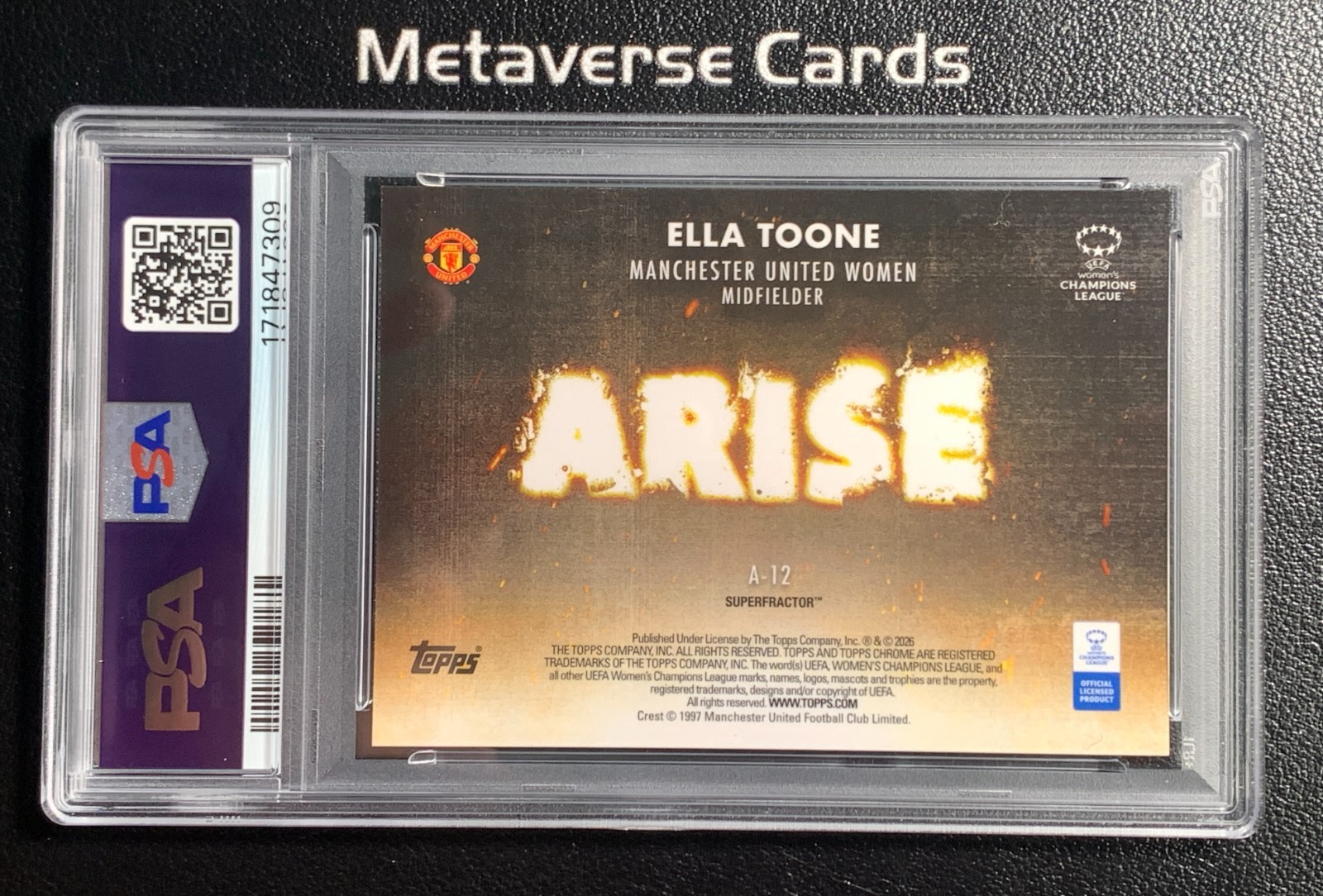 2025-26 Topps Chrome UWCL Arise Ella Toone Superfractor 1/1 PSA 10 view 2