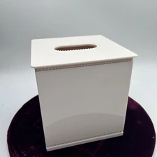 Martha Stewart Everyday Tissue Box Cover Cream Pink Beading Hard Plastic