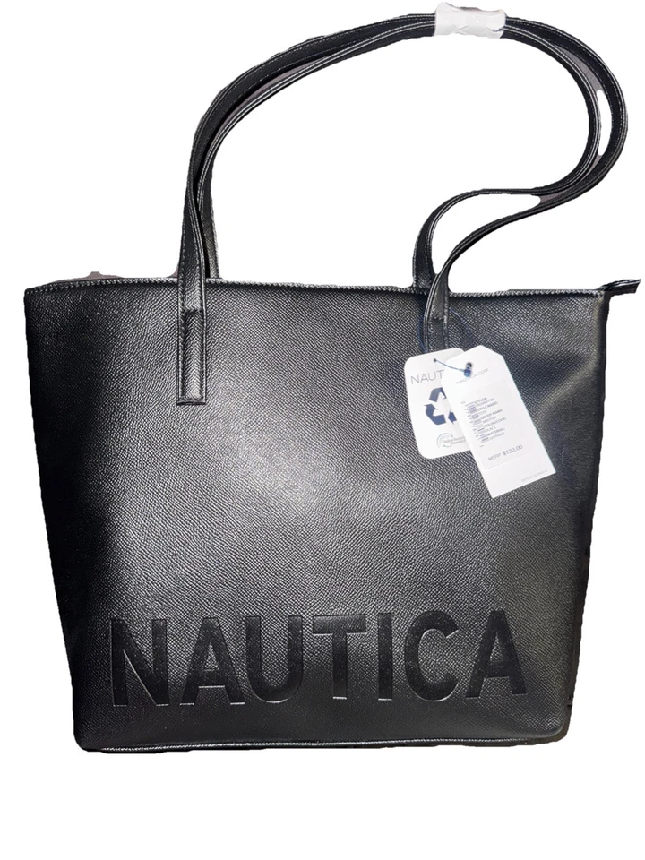 NAUTICA Black Tote Bag Embossed Logo Lt. Weight 13"x10.5"x4.5 at Bottom NWT - Image 3 of 4