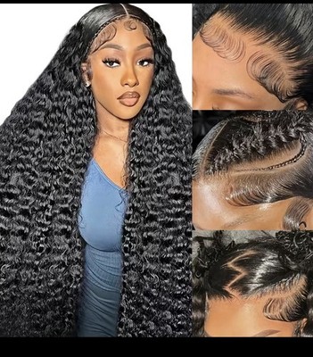 Women s Black Curly Lace Front Wig 24in Free-Part Glue Attachment Natural