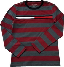 Tommy Hilfiger Boy's Long Sleeve Logo Striped Tee Size: L 12-14