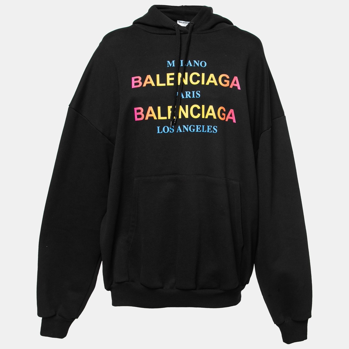 【関税&送料込】Balenciaga Cotton Logoed Sweatshirt Balenciaga Black Cotton Multi-City Logo Print Hooded