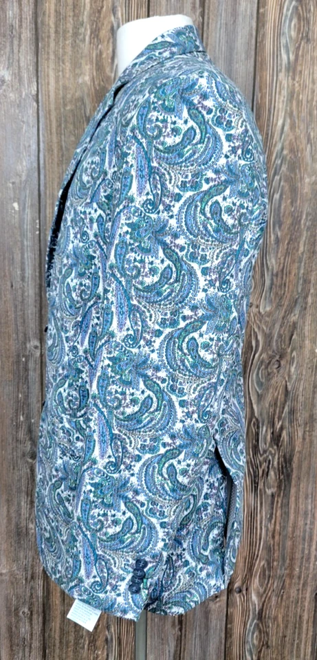 Chaqueta Abrigo Deportivo Alan River Cachemira 2 Botones Mezcla Algodón Azul Verde Talla M Foto 3 de 4