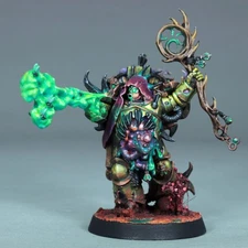painted malignant plaguecaster death guard miniature chaos sorcerer nurgle osl