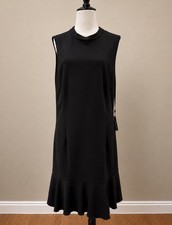 Adrianna Papell Dress 16 Black A-Line Flounce Hem Gold Zip Sleeveless NWT