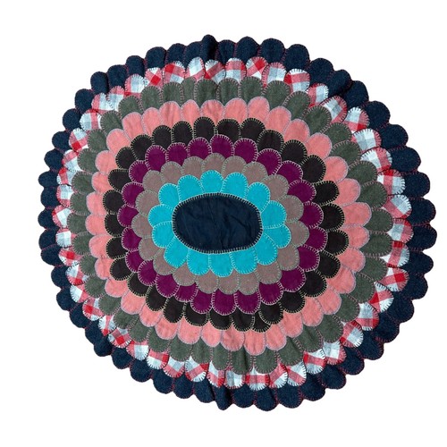 Vintage Hand Stitched Wool Felt Petal Penny Oval Rug 42"x40"