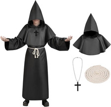 Mönch Robe Kostüm Kinder 4PC Mönchskutte Mittelalter Robe Kostüm mit Kapuze Kreu