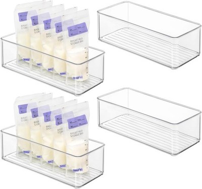 Breastmilk Storage Container Set 4PCS, Clear Plastic Organizer Bins for Baby