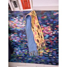 Kids Fleece Scarf Yellow Blue Leaf Print Fringe Winter Neck Warmer Accessory