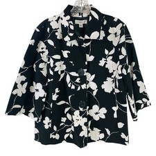 Coldwater Creek Womens Dark Floral Blazer Jacket Size 12 Preppy Mature Garden