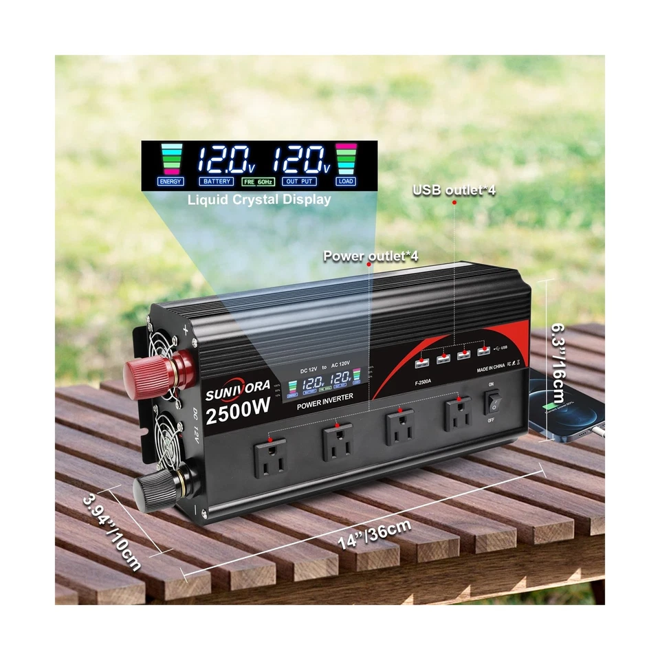 2500 Watt Inverter with LCD Display & Remote Control 12V DC to 110V/120V AC C... - Image 2 of 4