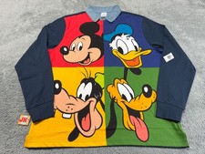 NEW Disney Polo Shirt Large Mickey Mouse Donald Duck Goofy Pluto Long Sleeve