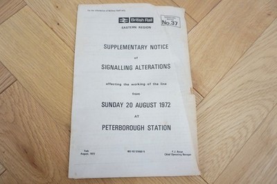 1972 Peterborough Stellwerk Eisenbahn Signalplan Notice Map Eastern Reg