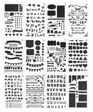 Journaling Stencils Set, 12 Pack, 4x7 Inch, Planner Templates, Plastic,Black