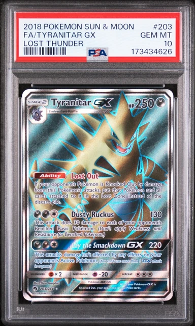2018 TYRANITAR 203 psa 10 GX LOST THUNDER POKEMON SUN & MOON LOST THUNDER #203 F