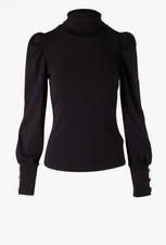 Veronica Beard Juno Puff Sleeve Black Rib Stretch Turtleneck Long Sleeve Size S