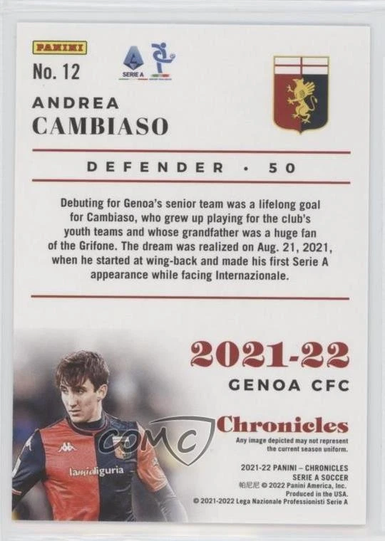 2021-22 Panini Chronicles Base Serie A Blue /99 Andrea Cambiaso #12 Rookie RC - Image 2 of 2