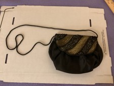 Black  Gold Sequins  Beads Evening Bag Small Shoulder Purse With Snap Closure