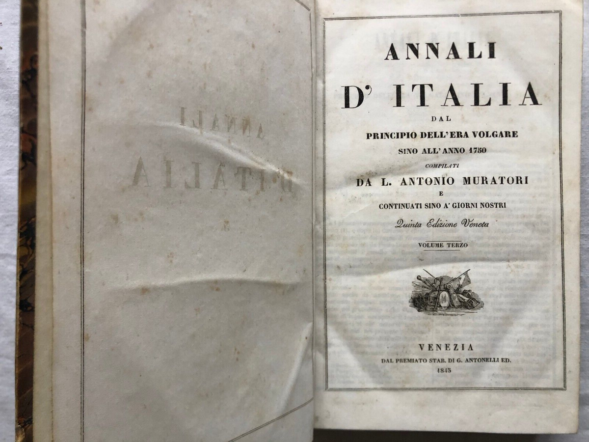 Antico Libro Annali d'Italia Ludovico Antonio Muratori 1845 In