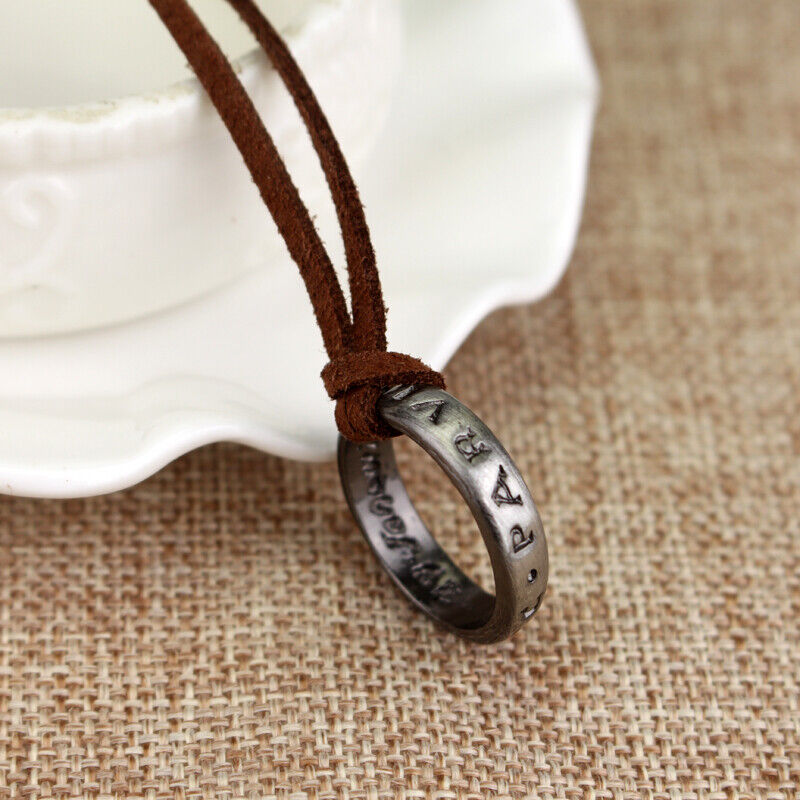 Sic Parvis Magna Nathan Drake Lucky Ring Pendant Leather Cord Necklace Cosplay