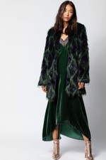 Fabulous Zadig & Voltaire Harlequin Green Navy Faux Fur Coat Jacket Uk S New