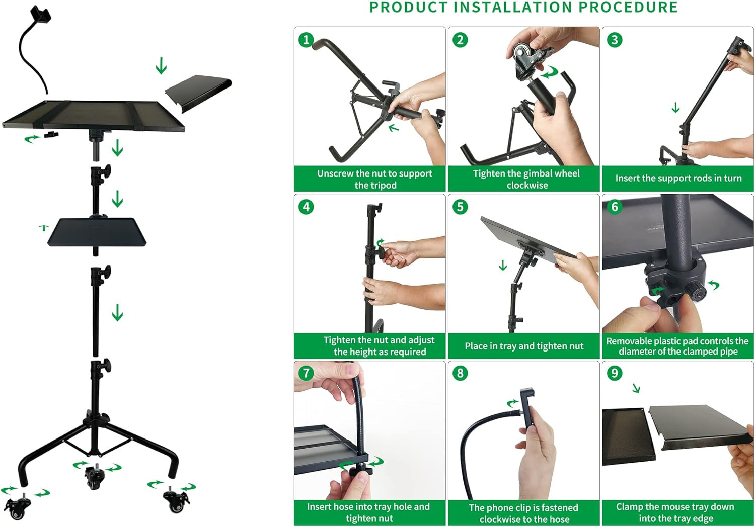 Adjustable Tripod Stand with Wheels for Projector, Laptop & Music - Portable & V