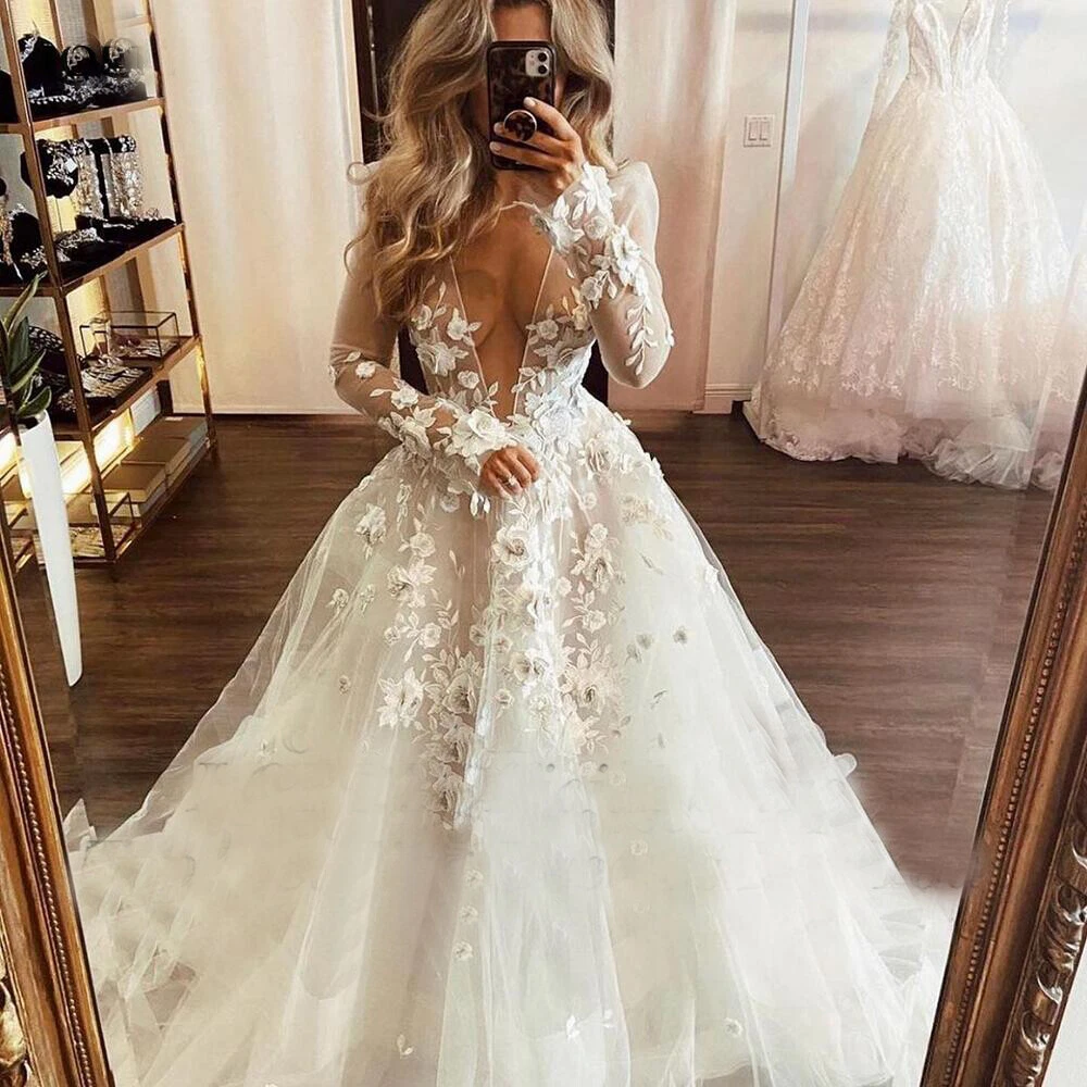 deep v wedding dress