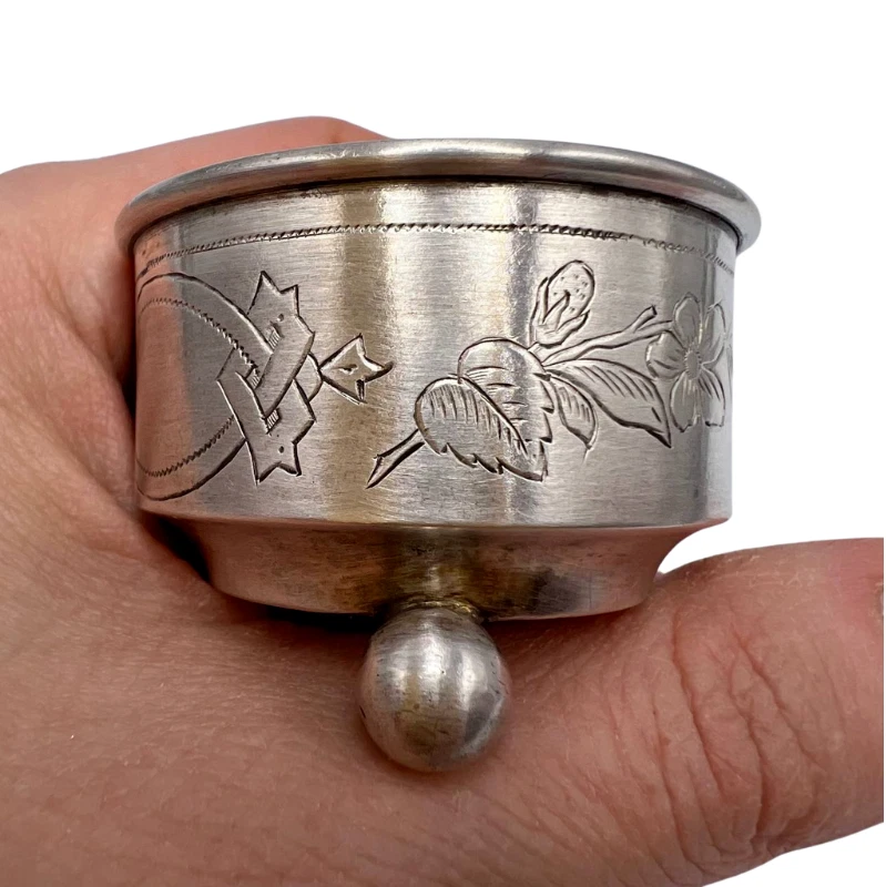 古董盐窖碗银色 84 原装罕见帝国俄罗斯 19 号雕刻 — 第 3/4 张图片