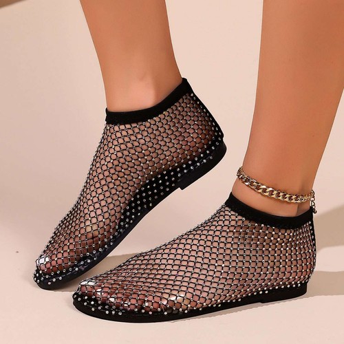 Scarpe basse comode in rete gemma lucida scarpe scintillanti tacco basso sandali slip on stivali - Foto 5 di 27