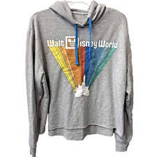EUC Walt Disney World Castle Rainbow Hooded Gray Long Sleeve Sweatshirt