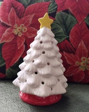 Ceramic White Christmas Tree Votive Holder Signed