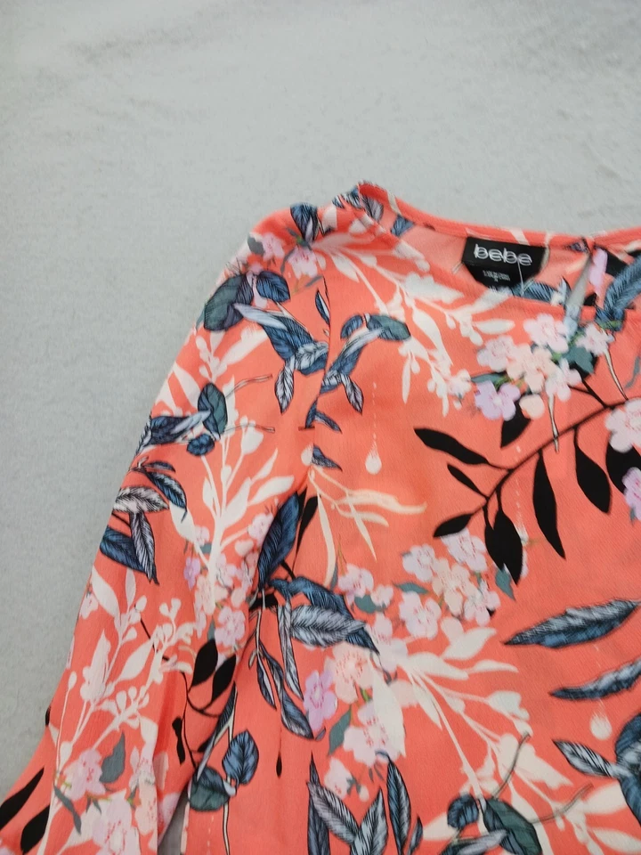 Linda Blusa Bebe Para Mujer Floral Manga Campana M Coral Volantes En Niveles Foto 2 de 4