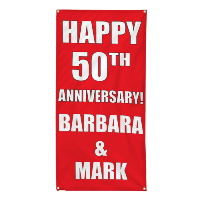 Vertical Vinyl Banner Multiple Sizes Happy 50Th Anniversary! Custom Names Red