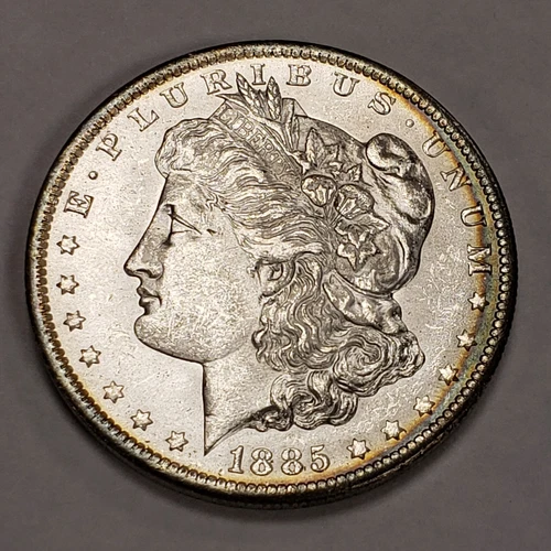 1885-O $1 Morgan Silver Dollar - Rainbow Rim Toning - BU - SKU-D5479