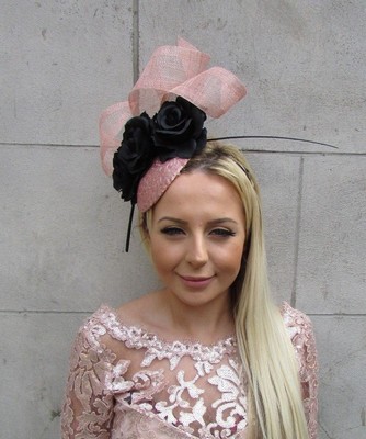 Black Rose Gold Flower Feather Hat Hair Fascinator Races Wedding