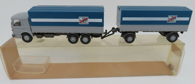 WIKING HO 1/87 MAN TRUCK BÜSSING LONG TRUCK 22320 + TWO-TONE TRAILER #470 box