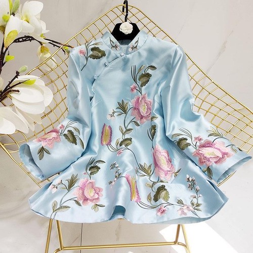 Chinese Style Women Cheongsam Shirt Embroidered Satin Floral Blouse Top Hanfu - Picture 7 of 28
