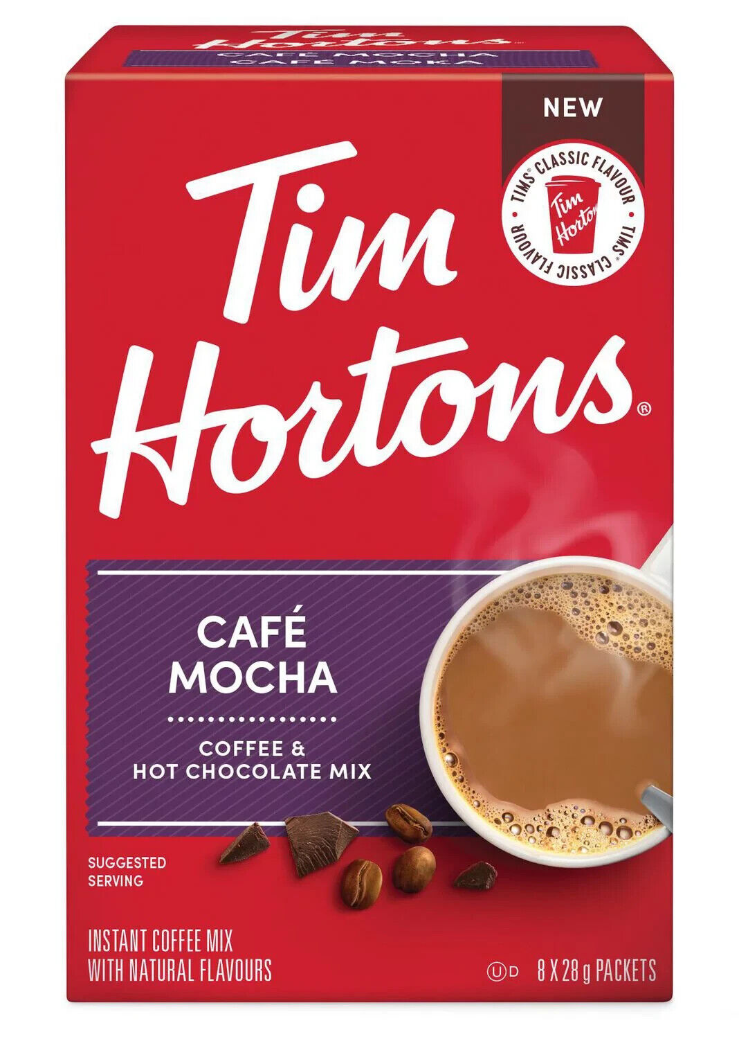 2 x Tim Hortons Cafe Mocha Coffee & Hot Chocolate Mix 8 x 28g Packets Each  FRESH