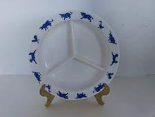 Vintage Hazel Atlas Milk Glass Divided Plate Blue Barnyard Animals