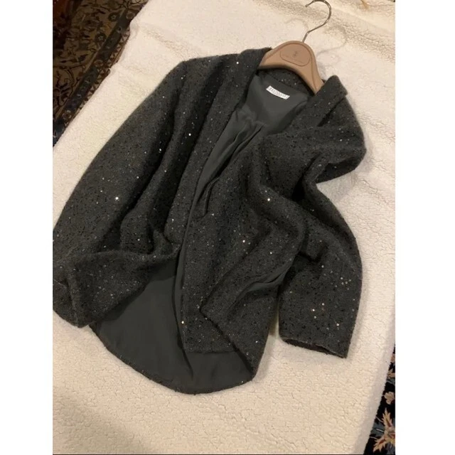 NUEVA $3,850 Brunello Cucinelli “Diamante” Cachemira/Seda Alta Costura Chaqueta M Foto 3 de 4