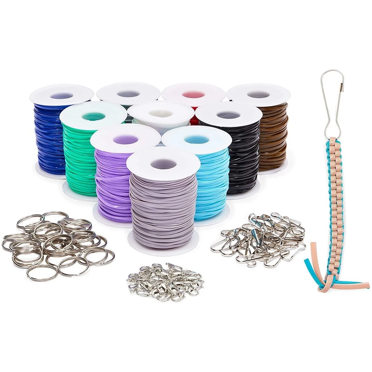 100 Lanyard Kit, Plastic String for Bracelets, Necklaces with