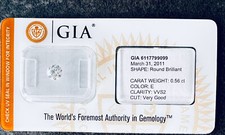 Diamant mit GIA-Zertifikat 0,56 Carat Farbe E Reinheit VVS2 Schliff sehr gut