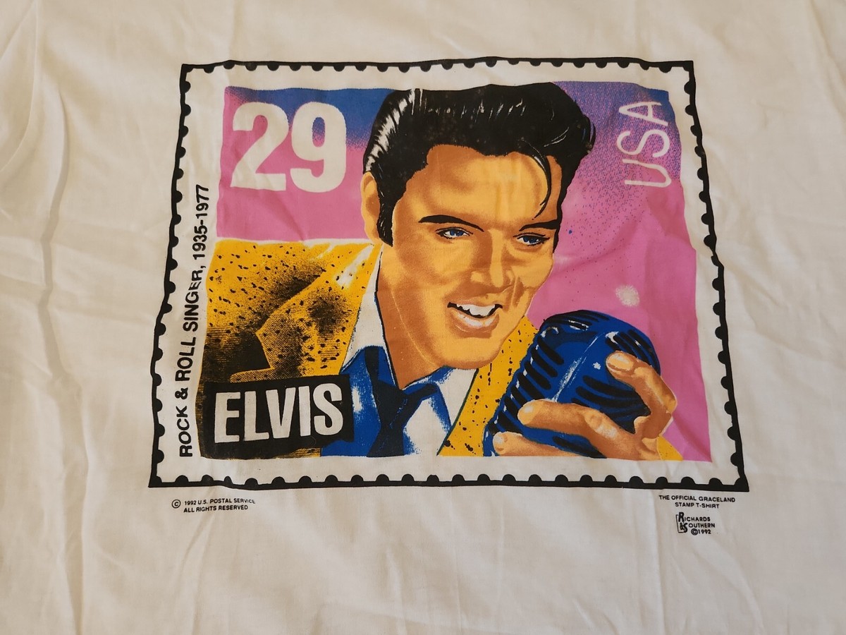 Vintage 90s Elvis Presley Postage Stamp T Shirt Single Vintage 90s Elvis Presley Postage Stamp T Shirt Single